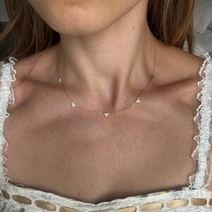 silver plated gold dainty necklace cz pendant stones flower triangles